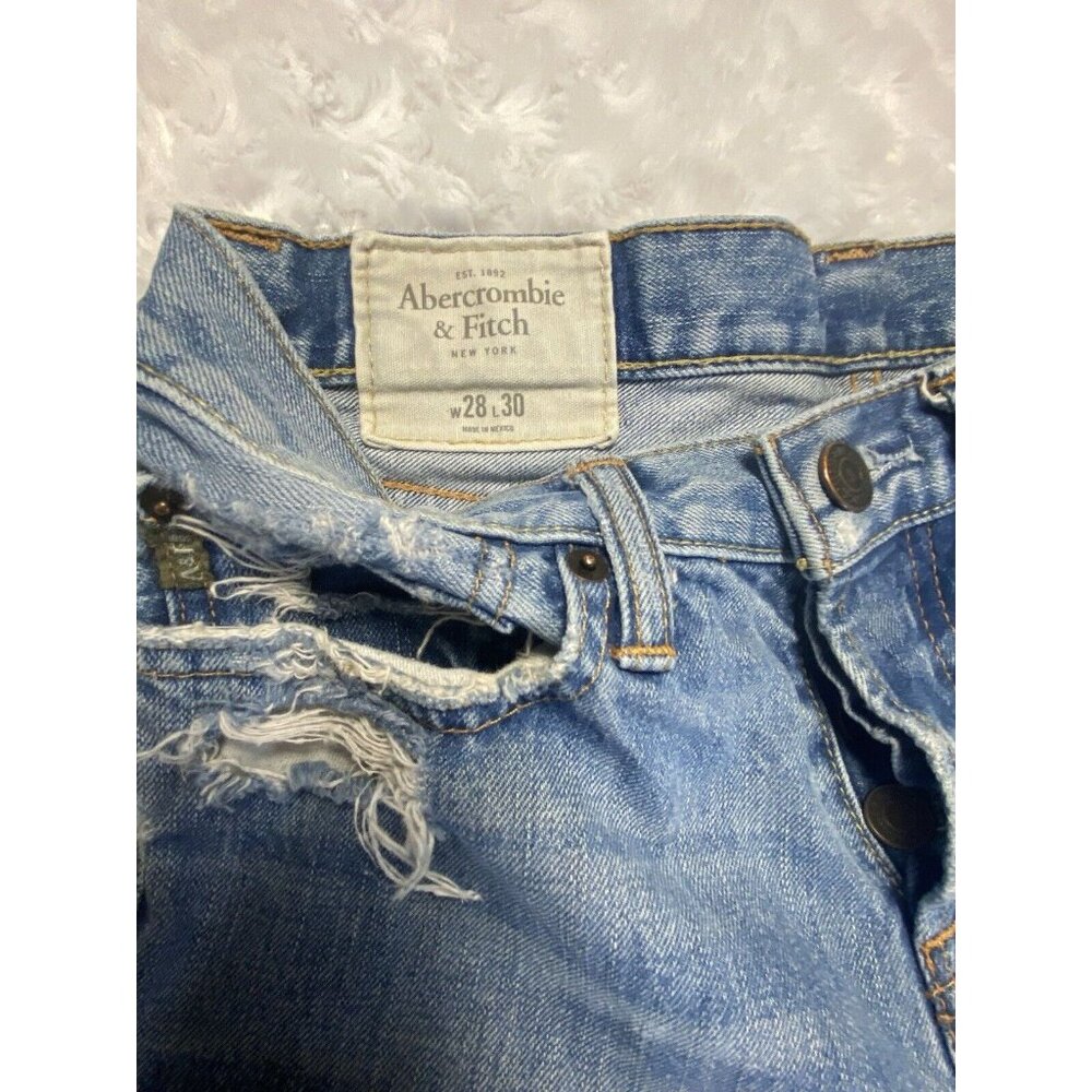 Abercrombie & Fitch Jeans Mens 28 X 30 Blue Button Fly The A&F Skinny Distressed - Picture 5 of 9